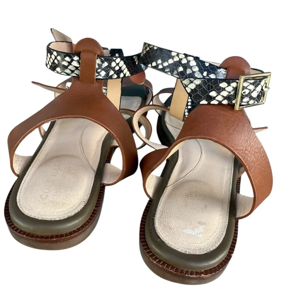 Cole Haan Wren flat sandals Pecan Snake Print gladiator style ankle strap 9.5